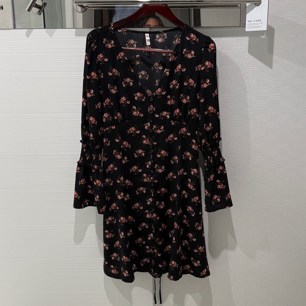 Xhiliration Floral Long Bell Sleeve Dress Cottage whimsygoth Size Large